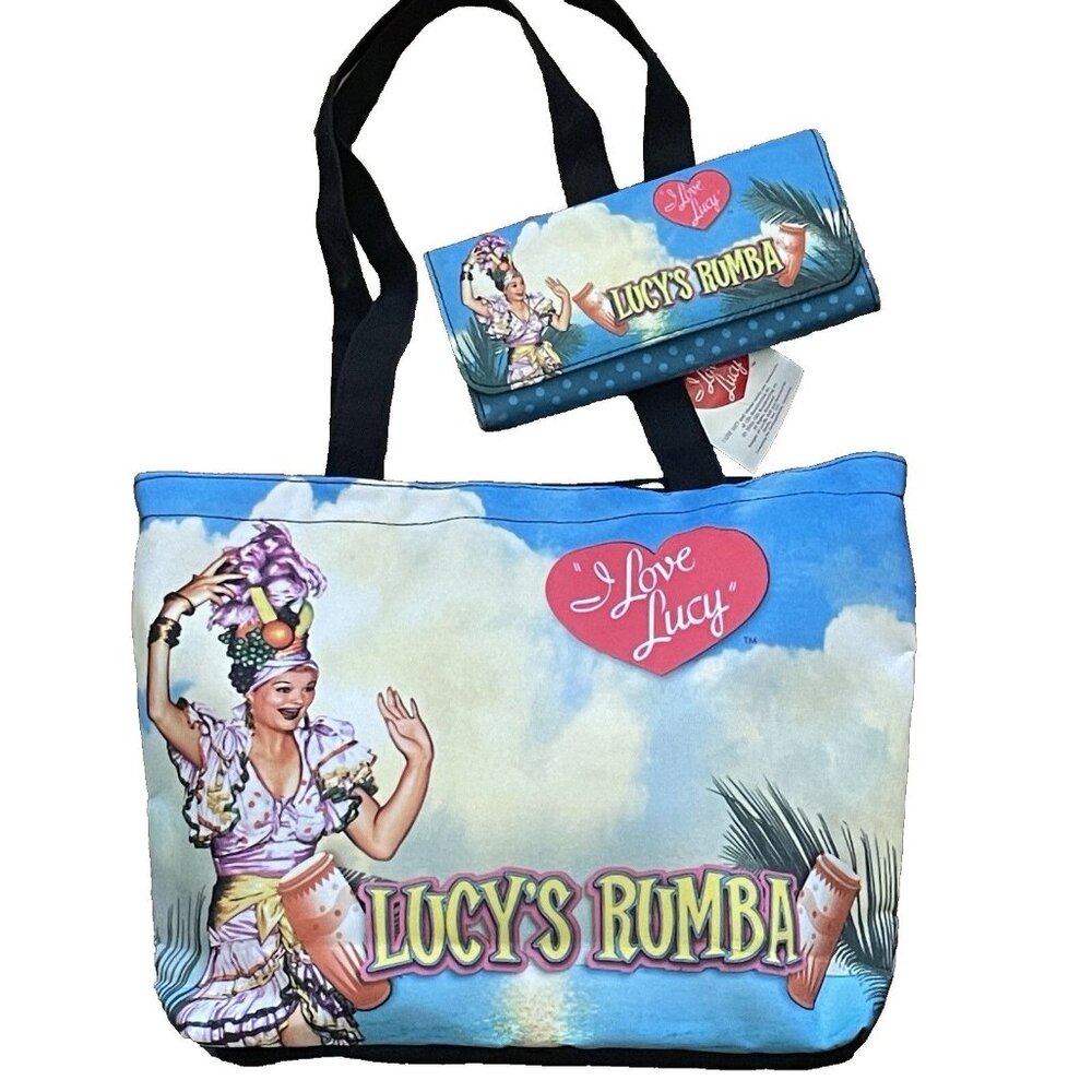 I LOVE LUCY Tote  WALLET Set LUCY'S RUMBA Dance Canvas Bucket Shopper Purse NWT